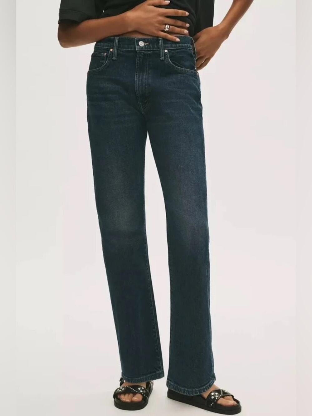 MOTHER The Ditcher Zip Hover Straight Leg Jeans Cannonball Medium Denim 29 NEW